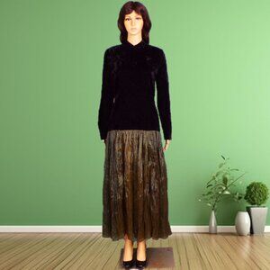 JAN BARBOGLIO size 6 black/green 2-part fit/flare long-sleeve maxi dress